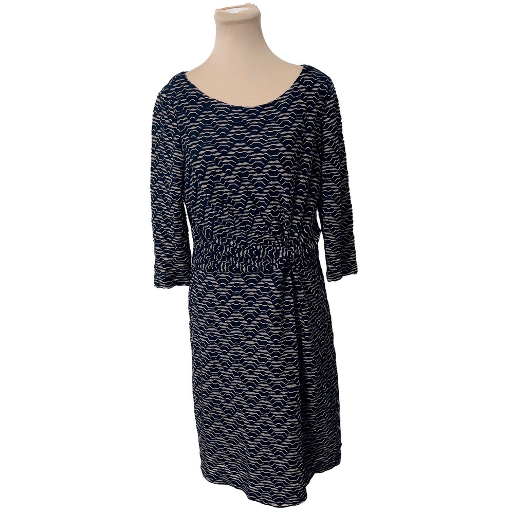 Muse Women Dress Size 14 Navy Blue Geometric Print 3/4 Sleeve Twist Waist Sheath